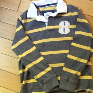Mini Boden boys gray & yellow striped rugby shirt